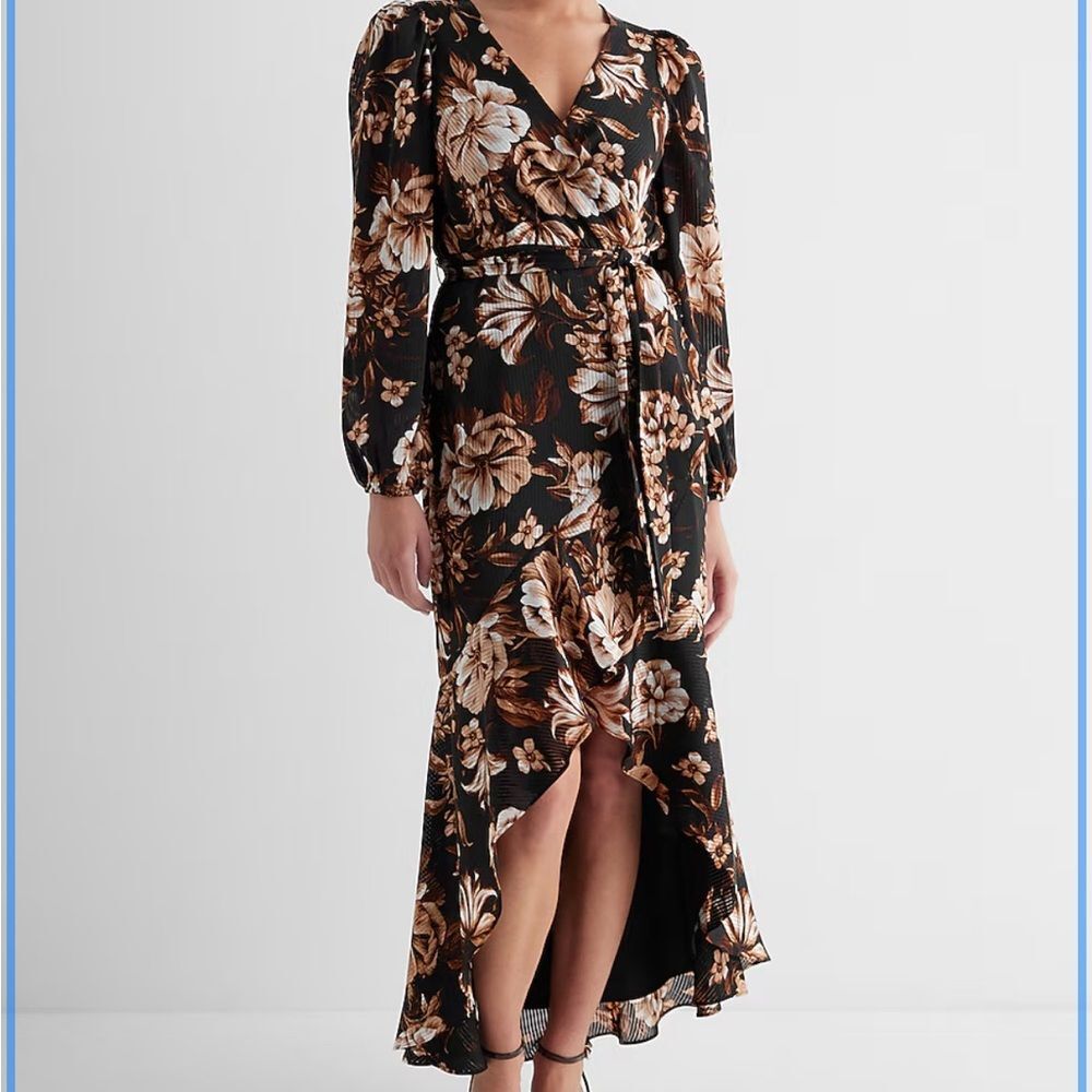 NWT Express Floral Surplice Ruffle Hi-Lo Maxi Dress - Picture 7 of 7
